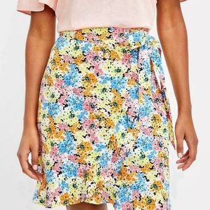 Ann Taylor LOFT | Yellow Pink Floral Faux Wrap Skirt Sz 4